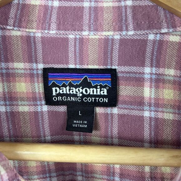 Patagonia Rose Mauve Pink Organic Cotton Plaid Flannel Shirt Size L Large - Picture 9 of 13